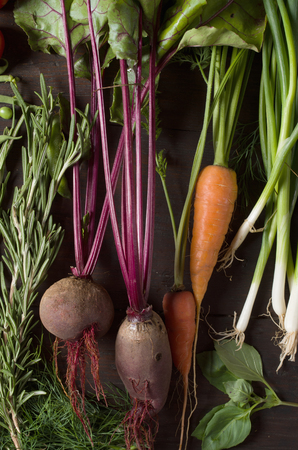 vegetables on background wooden tableの写真素材