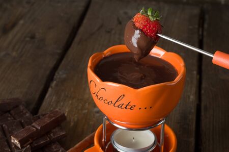 Strawberry with chocolate fondueの写真素材
