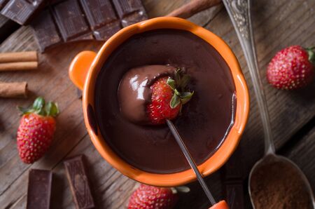 Strawberry with chocolate fondueの写真素材