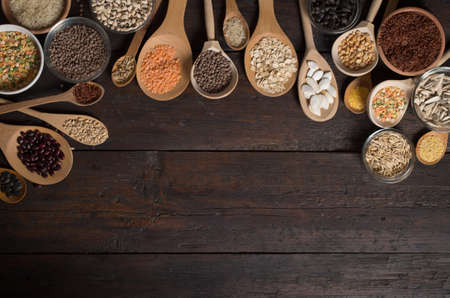 Cereals on wooden backgroundの写真素材