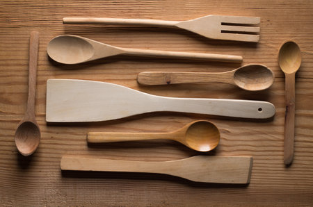 Wood spoons on wooden table
