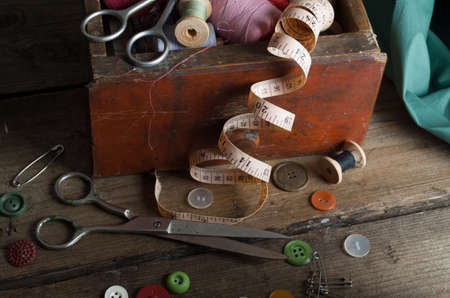 thimble and needles for sewing close-upの写真素材