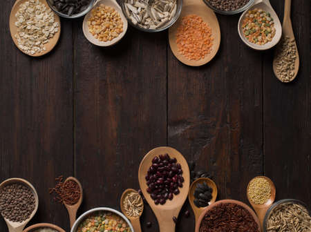 Cereals on wooden backgroundの写真素材