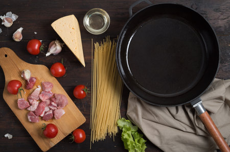 Ingredients for traditional italian pastaの写真素材
