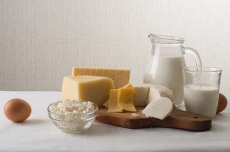 Dairy products on kitchen tableの写真素材