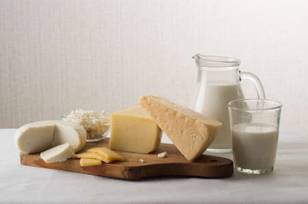 Dairy products on kitchen tableの写真素材