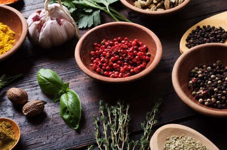 Various spices selection. Top view.の写真素材