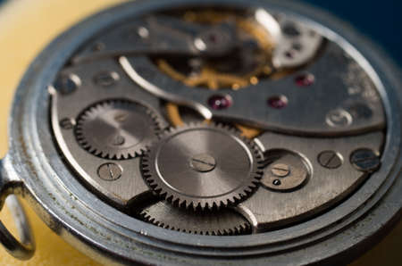 Close up inside mechanical vintage watchの写真素材