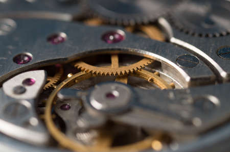Close up inside mechanical vintage watchの写真素材
