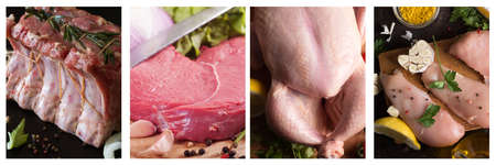 Food collage of raw meat.の写真素材