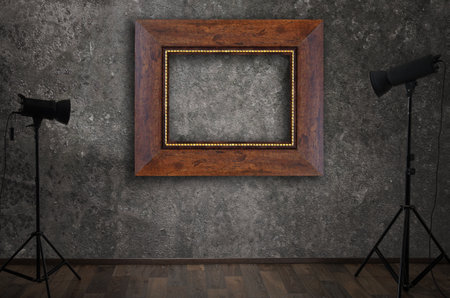 photo studio and wooden frameの写真素材
