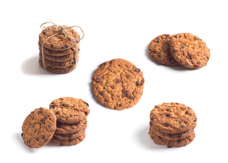 Chocolate chip cookie isolated on white backgroundの写真素材