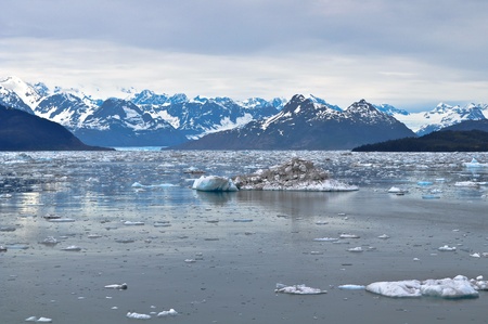 Ice broken off a glacier floating in ocean