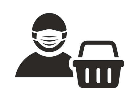 Face mask icon. Wear a face covering in shops and supermarkets. Man wearing medical face mask. Vector icon isolated on white background.のイラスト素材