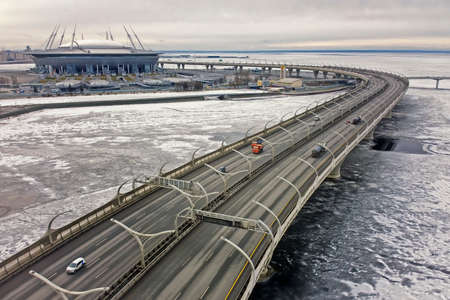 Western high-speed diameter and the stadium "Gazprom Arena"の写真素材