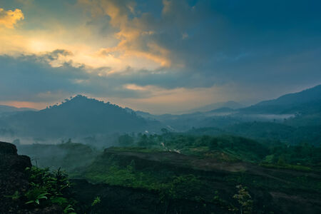 View of mountain in mistの写真素材