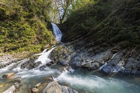 Russia. Neighborhood of the city of Sochi. Small falls on the Matsesta River.の写真素材