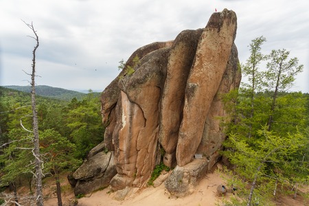 Russia, Siberia, Krasnoyarsk reserve "Stolby". Column "Feathers"の写真素材