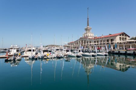 Russia, Sochi. Yachts and boats in port during "Sochi Yacht Show". April 30, 2017.のeditorial素材