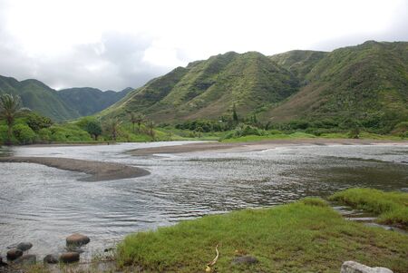River Mouth at Halawa Valley Molokai Hawaiiの写真素材