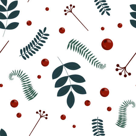 A bright floral pattern of twigs and berries. Minimalistic vector design for background, fabric or...