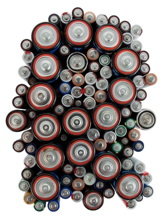 Letter R made from used different type and size batteriesの写真素材