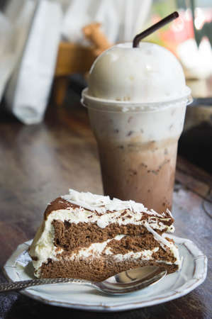 chocolate cake tasty cake in coffee shop , dark chocolate cakeの写真素材