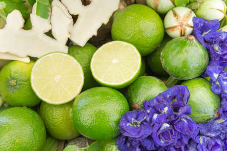 Different raw vegetables lime background , Healthy eating , organic vegetables herb and pea flowersの写真素材