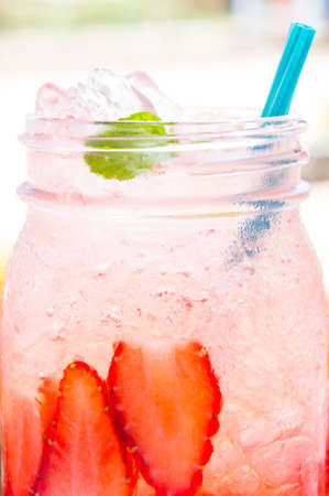 strawberry soda juice close up , Refreshing juiceの写真素材