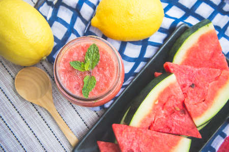 watermelon smoothie refresher tasty of summer, the health benefits of watermelon smoothieの写真素材