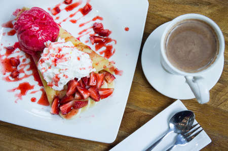 Strawberry crepe banana dessertの写真素材