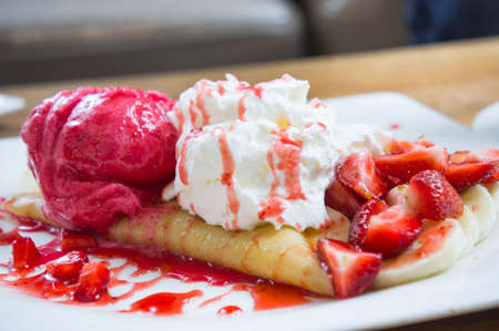 strawberry crepe banana dessertの写真素材