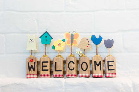 welcome text on the wall background and copy space