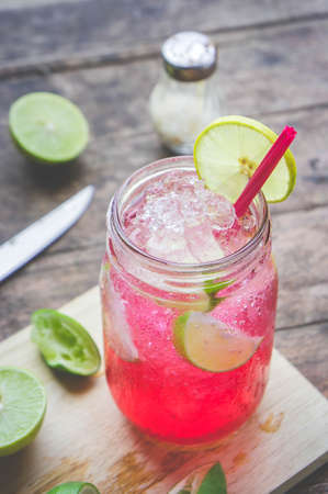 Red Lime Soda Soda beverage A mixture of Red nectar, salt, lemon and soda mixed together to refresh and quench thirst.の写真素材