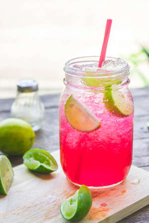 Red Lime Soda Soda beverage A mixture of Red nectar, salt, lemon and soda mixed together to refresh and quench thirst.の写真素材