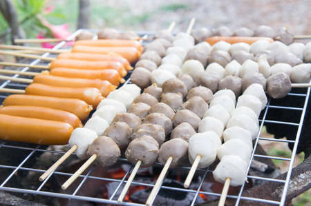 Grilled Meatballs , Grilled ball on charcoal fireの写真素材