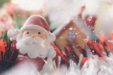 christmas light and santa dolls background vintage style christmas timeの写真素材