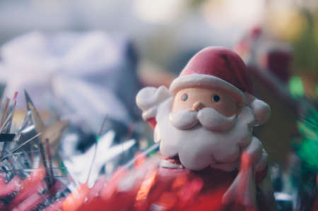 Christmas light and Santa dolls background vintage styleの写真素材