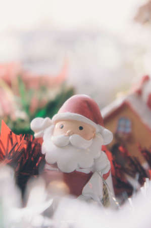 Christmas light and Santa dolls background vintage styleの写真素材