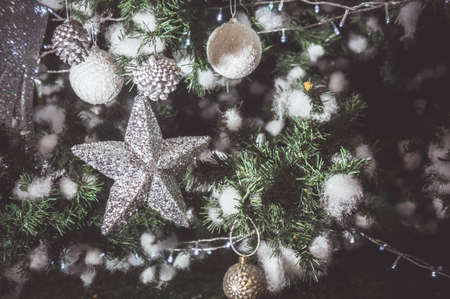 Christmas decorations, stars, bells on Christmasの写真素材