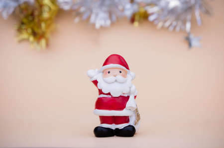 santa claus doll christmas background and gift box and copy spaceの写真素材