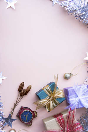 gifts box decor for new year and christmas background and copy space , vintage styleの写真素材