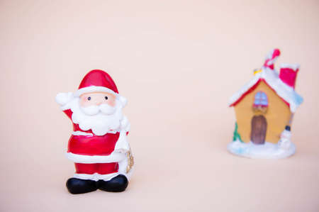 santa claus doll christmas background and gift box and copy spaceの写真素材