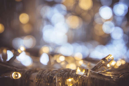 Bokeh night light with small LED light for decorative lights in festivalsの写真素材