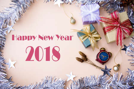 Happy New Year 2018 background gifts box decor for new year and Christmas background and copy space...