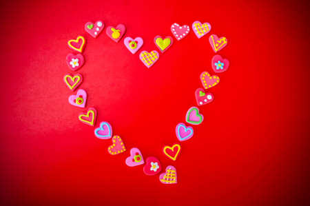 the sweet heart on red background concept valentime's day background and copy spaceの写真素材