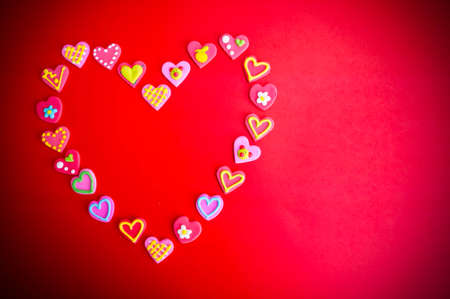 the sweet heart on red background concept valentime's day background and copy spaceの写真素材