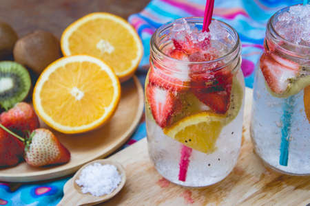 strawberry and fruit sweet soda drink for health on summerの写真素材