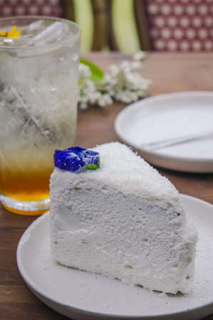 coconut cake dessert on wood table , tasty cakeの写真素材