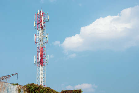 High-power radio antenna on nature sky blackground